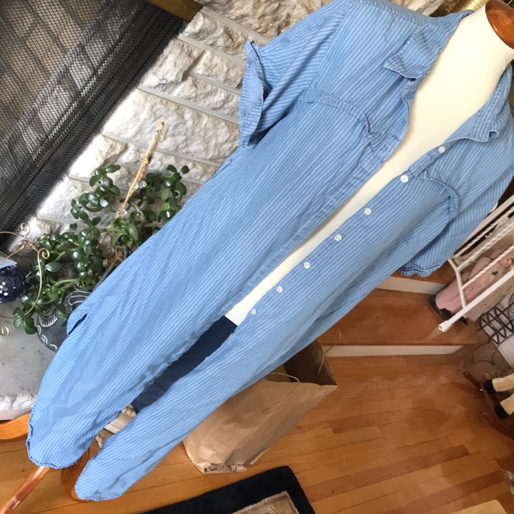 Denim striped button up tunic dress